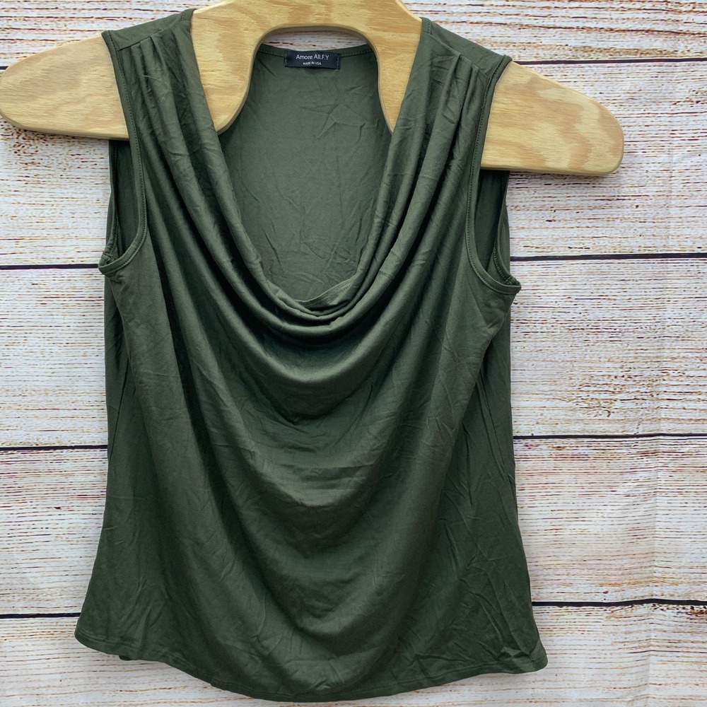 Amore All FY Olive Green Drape Neck Sleeveless Stretch Tank Top Plus‎ Size 3X
